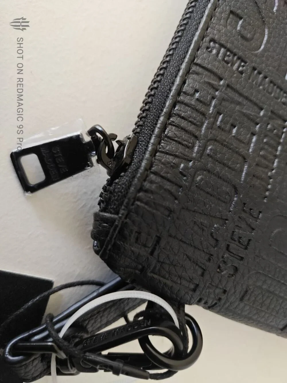 Steve Madden Black Embossed Logo Large Wristlet Clutch Bag - NWT